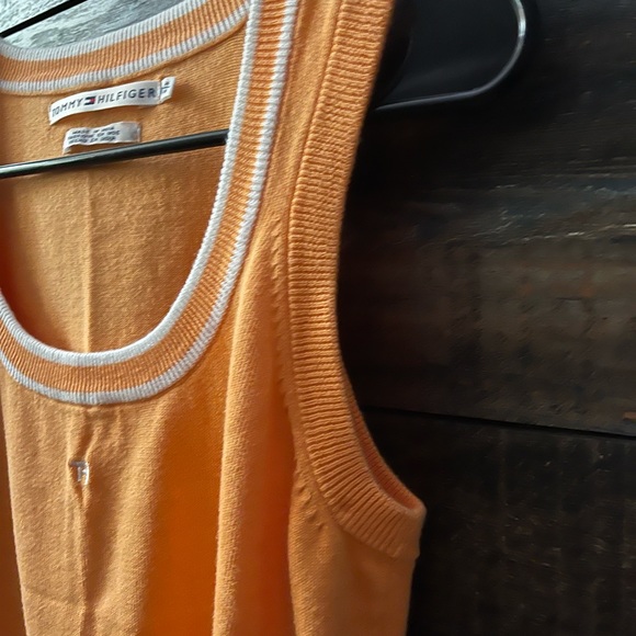 Tommy Hilfiger sweater vest/tank. Size Medium. Mostly orange with white detail. - Picture 5 of 9